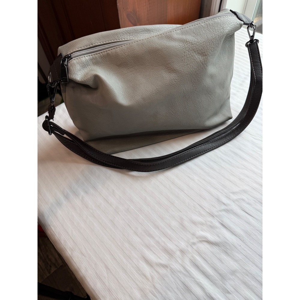 Black Rivet Womens Gray Faux Leather Crossbody Bag Slouchy Shoulder Purse